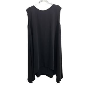 Annie P Ricky Black Sleeveless Pleated Back Shift Dress 44 Made in Italy